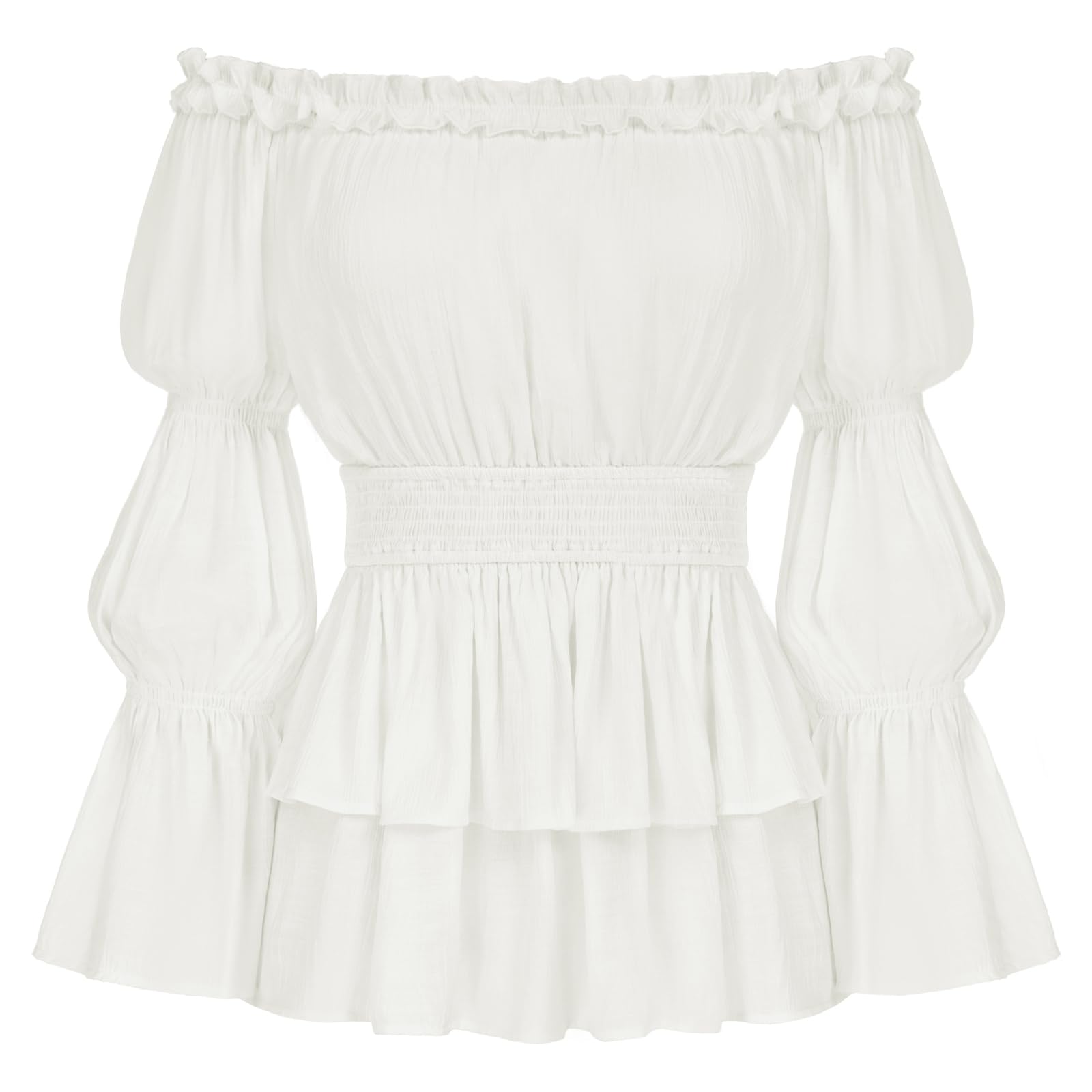 SCARLET DARKNESSWomens Renaissance Long Sleeve Tops Off The Shoulder Smocked Peplum Medieval Vintage Blouse Victorian Peasant Shirt