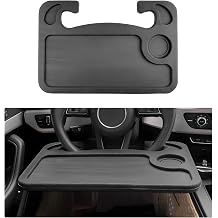 2 in 1 Car Steering Wheel Desk, Multipurpose Auto Table with Cup Holder and Pen Slot, Portable Double Sided Design Steering Wheel Tray for Eating & Work, Car Accessories Black