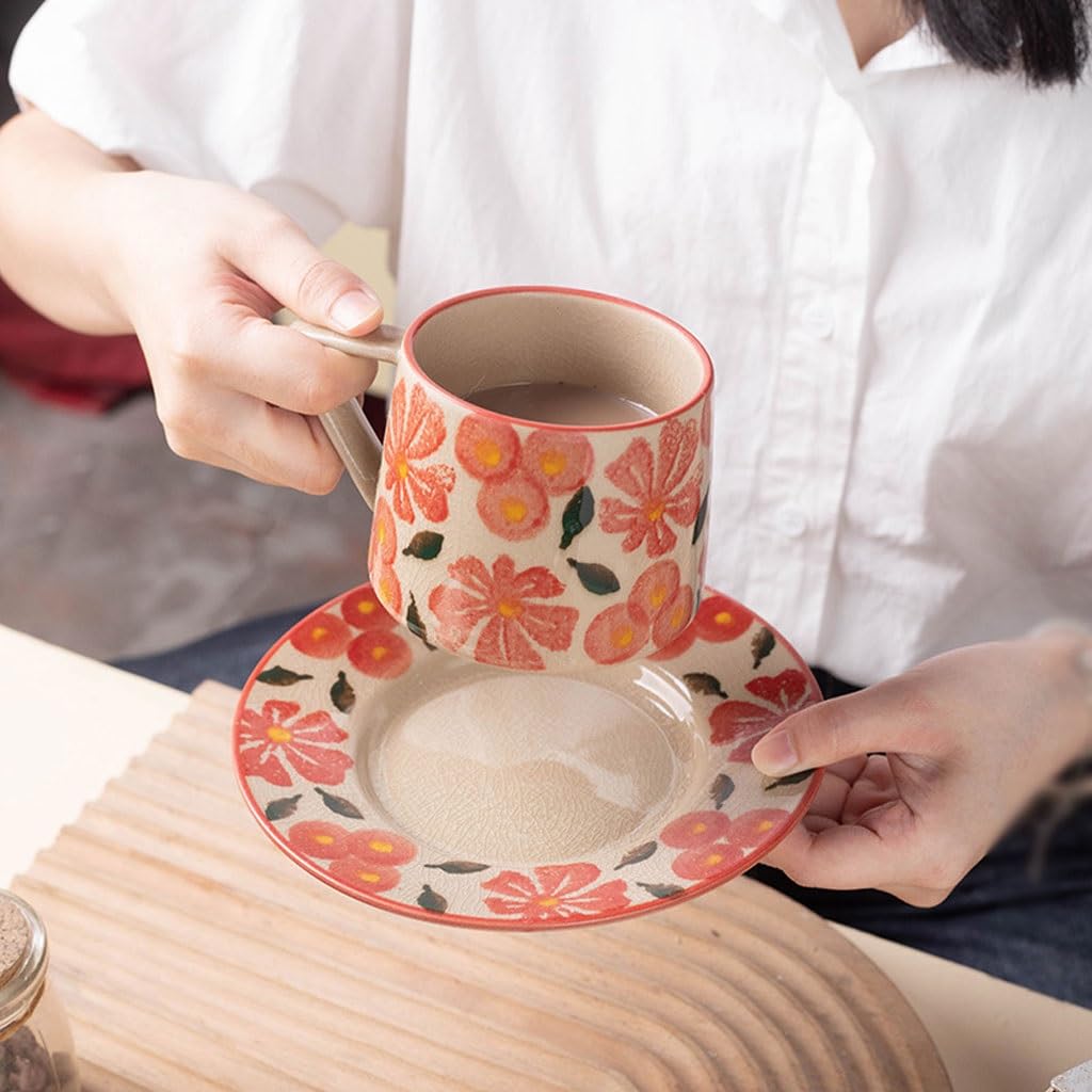 Prosty ceramiczny kubek do kawy, kreatywny zestaw, kubek na mleko, kubek biurowy, popołudniowa herbata, kamionkowy kubek do kawy, spodek na kubek do kawy (A)