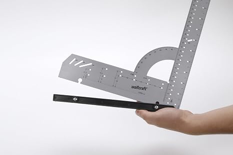 wolfcraft Universal angle 5206000 | angle meter, 500 mm edge length, 90° stop angle and removable angle rail for precise marking and drawing