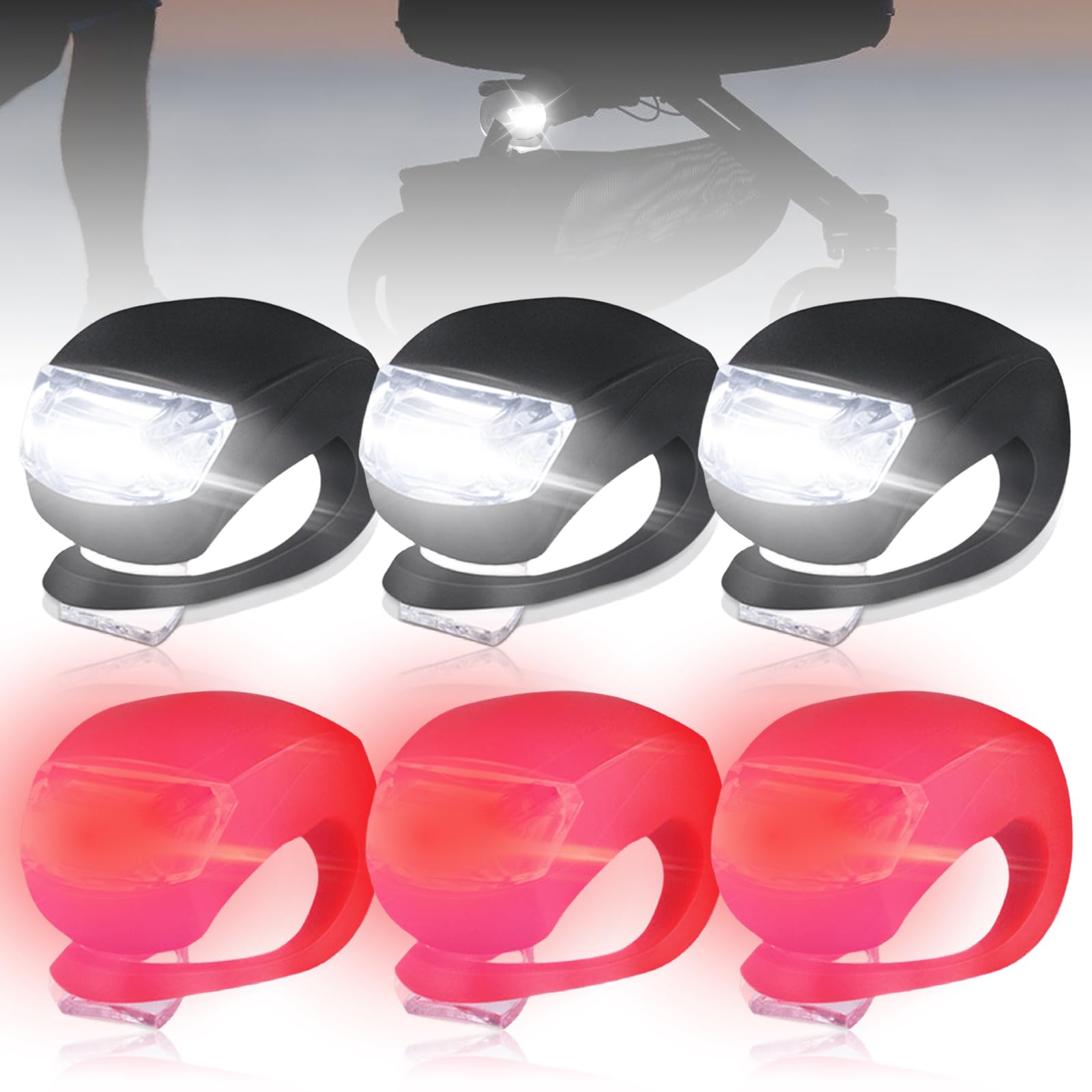 GAOUTO 6 Stück Kinderwagenlicht, Kinderwagen Licht LED mit Heller LED, 3 Lichtmodi, Wasserdichte Kinderwagen licht, Kinderwagen Licht Batteriebetrieben, LED Silikonleuchten für Kinderwagen, Outdoor