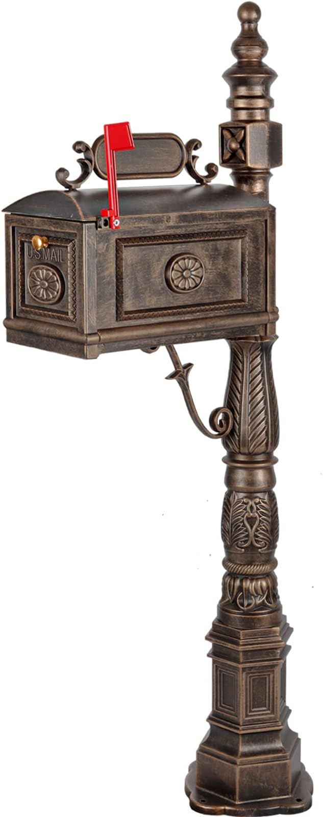 Polar Aurora Barcelona Decorative Post Mailbox Combination Stratford Heavy Duty Postal Mail Box Cast Aluminum(Bronze)