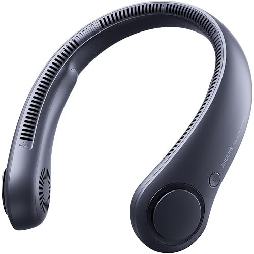 JISULIFE Portable Neck Fan, Hands Free Bladeless Fan, 5 Speeds, 4000 mAh Battery Operated Wearable Personal Fan, Twistable, Rechargeable, Gift for Women Men-Blue