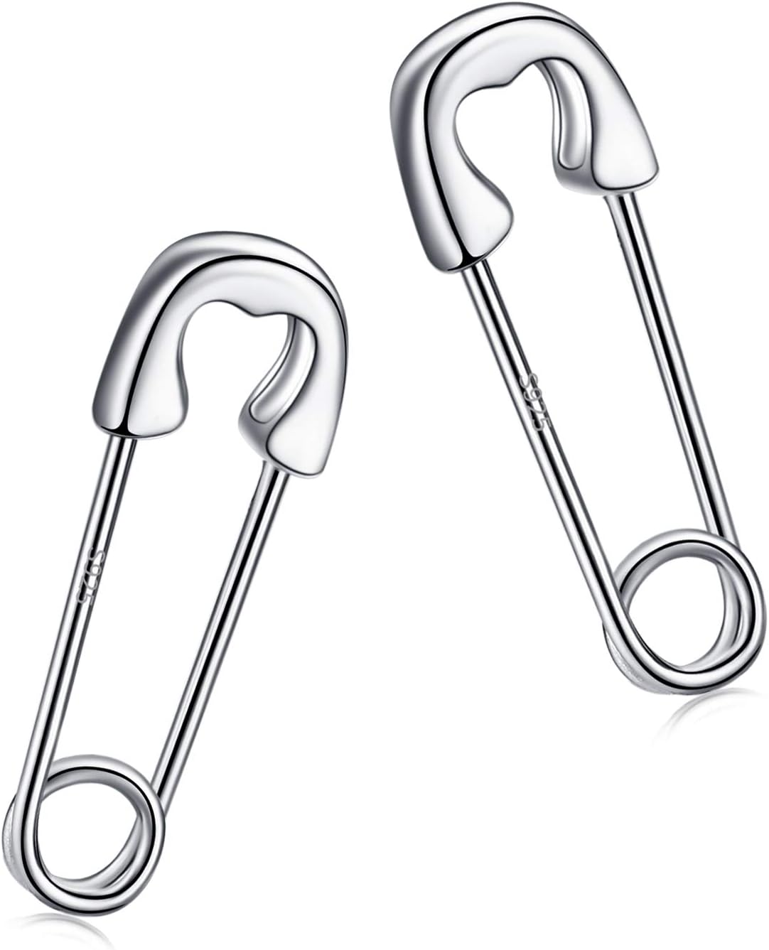 925 Sterling Silver Safety Pin Earrings - Lightweight Comfortable Punk Paperclip Cartilage Hoop Earrings, Trendy Industrial Style Jewellery for Women and Men