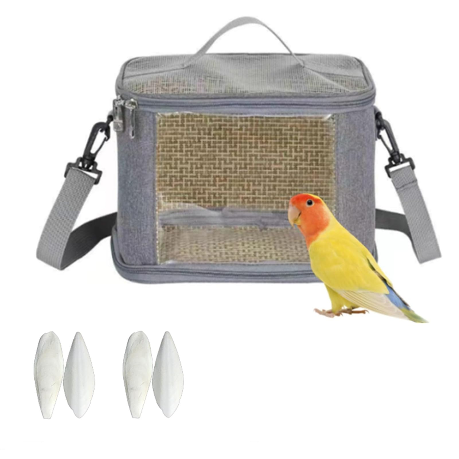 Transportbehälter für Vögel, Vogelkäfig Wellensittich, Vogel transportbox, Tragbare Vogelträger Reisetasche, Transparent atmungsaktiver Reisekäfig + 4 x Vögel Kauen Spielzeug（5-7cm）