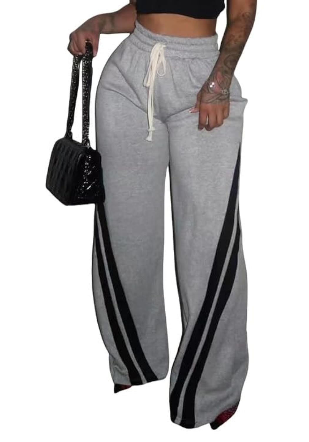 NRTHYE Women's High Waist Wide Leg Sweatpants Straight Leg Pants Casual Striped Pants
