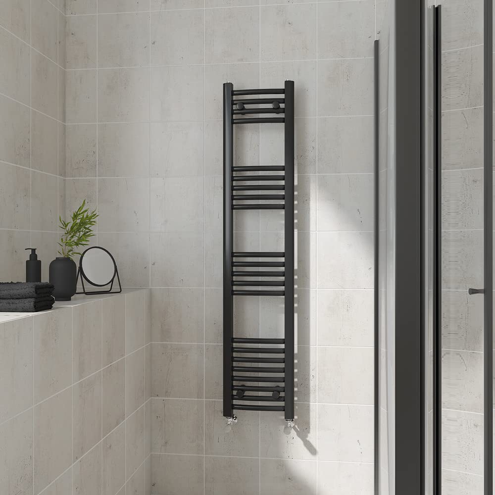 Warmehaus Curved Heated Towel Rail Black Bathroom Ladder Style Radiator Central Heating 1400x300mm