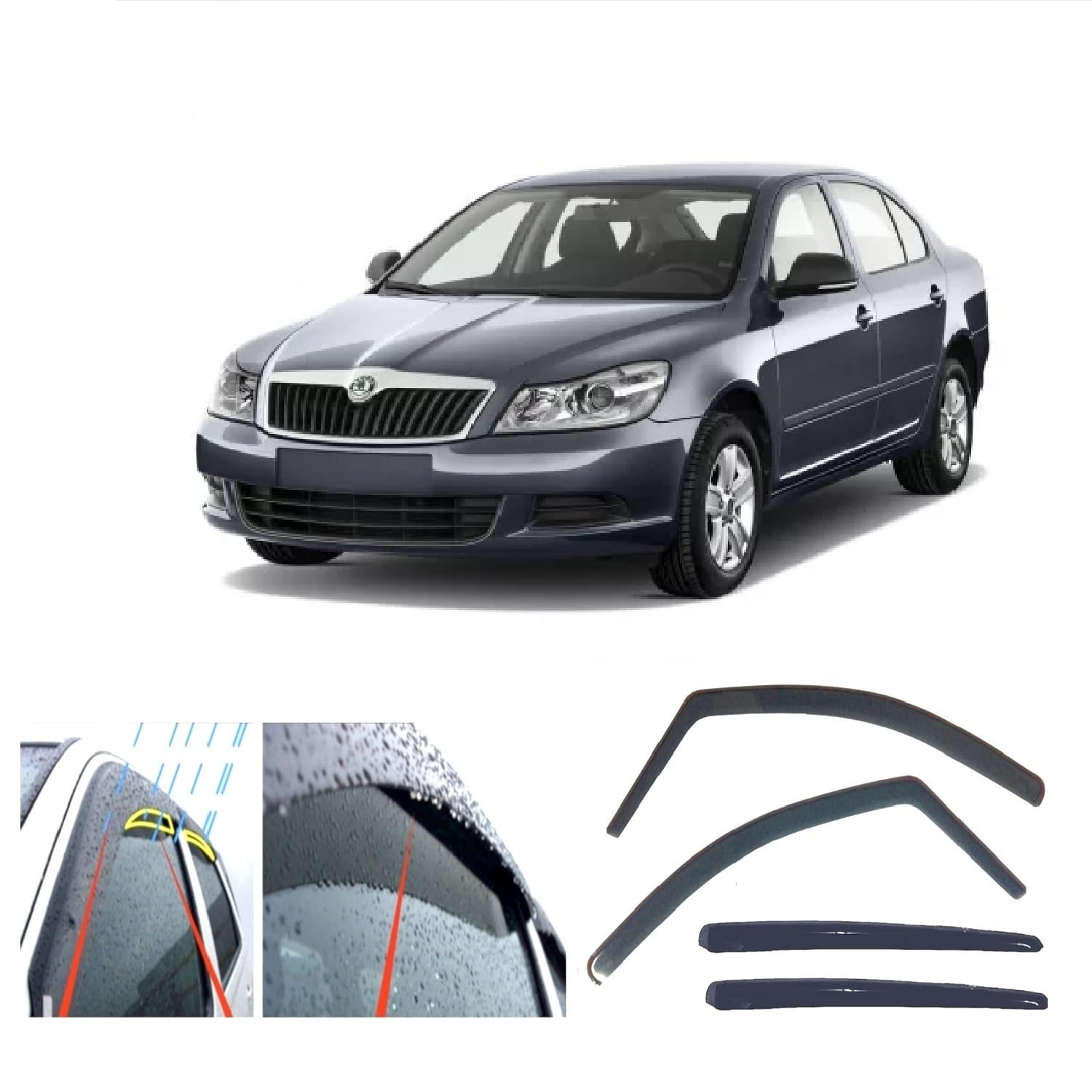 Wind Deflectors Fits Skoda Octavia Mk2 2004-2012 4/5-Door 4-Pcs Set