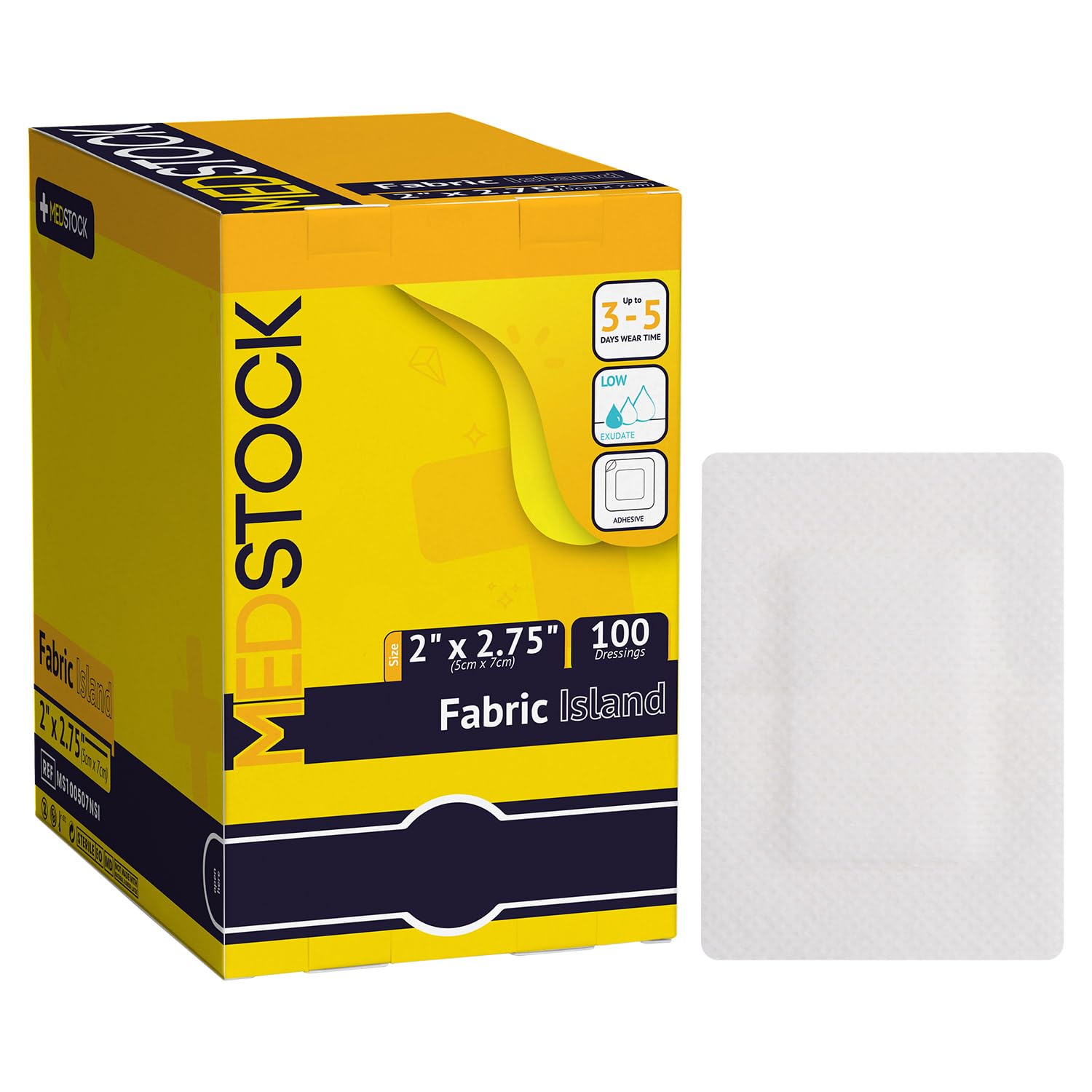 MEDSTOCK Fabric Island Dressing, 2"x2.75" (Pack of 100), Adhesive Wound Care, Suitable for Surgical Wounds, Grazes, Highly Breathable, Hypoallergenic,
