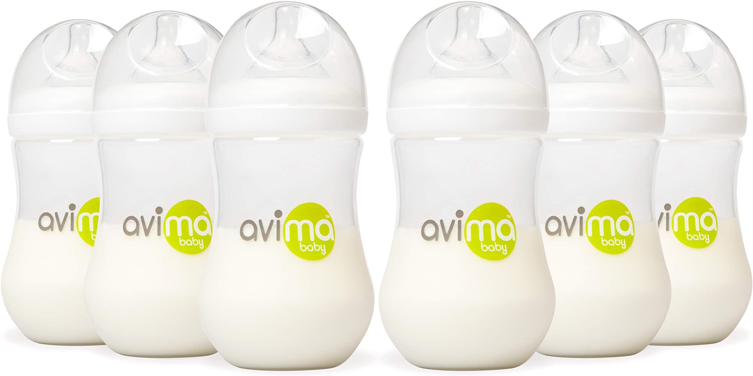 Avima Baby 9 oz Anti Colic Baby Bottles for Breastfed Babies - Medium Flow Nipples, Wide Neck Bottles, BPA Free - 3-6 Months, Stage 2 (Set of 6)