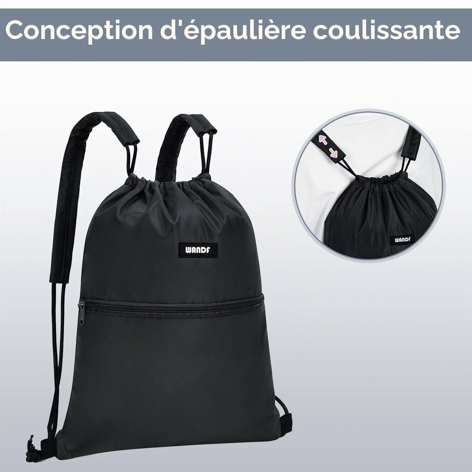 WANDF Sac à Dos à Cordon avec épaulettes Sac de Sport Piscine Dos Sport Sport Cordon réglable pour Hommes et Femmes avec Poche intérieure 11 litres pour Le et Les Voyages