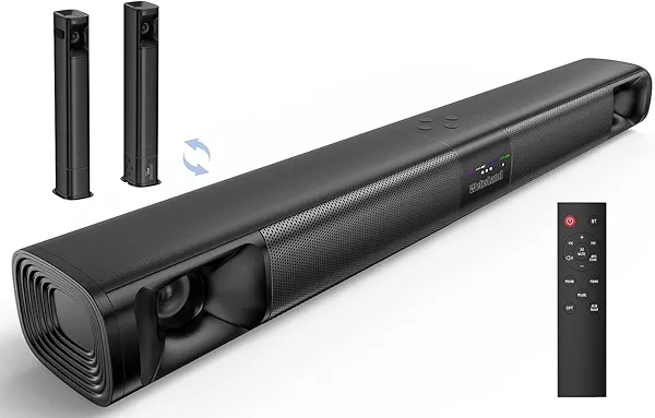 WebsLand Sound Bar for TV, 80W Soundbar with Dual Horn Tweeters, Quad Woofers, ARC/AUX/Optical Connection, Bluetooth 5.3 Soundbar, Detachable 2-in-1 Design, Surround Sound System for TV, Wall Mounted