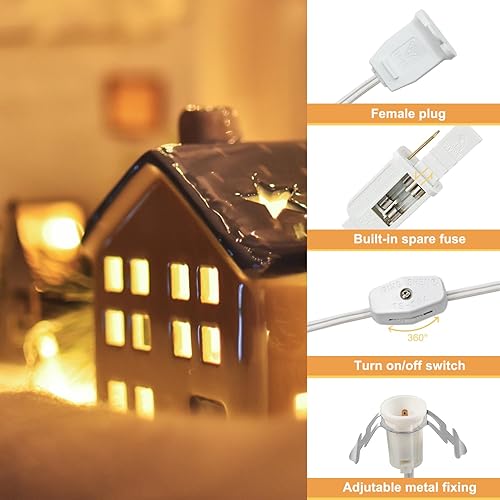 Miniatura 5 de Paquete de 2 cables de accesorios encadenables con bombilla LED C7, cable de luz de molde de soplado interior de 6 pies con enchufes macho y hembra