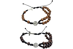 Adjustable Wooden Beads Catholic Saint Medal Rosary Bracelet for Kids