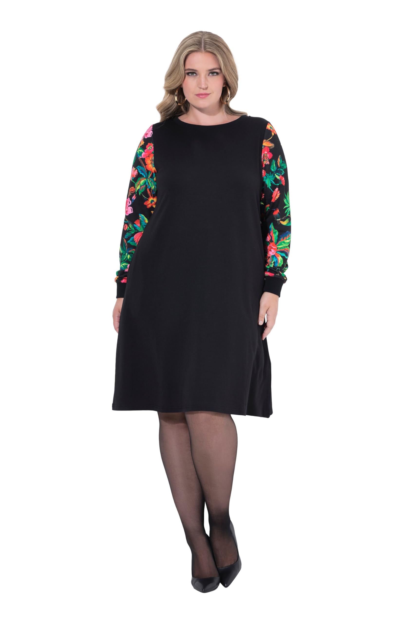MIAMODA Damen große Größen Übergrößen Plus Size Sweatkleid, A-Linie, Langarm mit Muster 845855