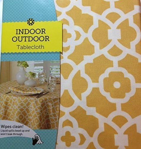 Arleen Home Fashion Indoor/Outdoor Wipes Clean Tablecloth 70" Around, Gatework Yellow
