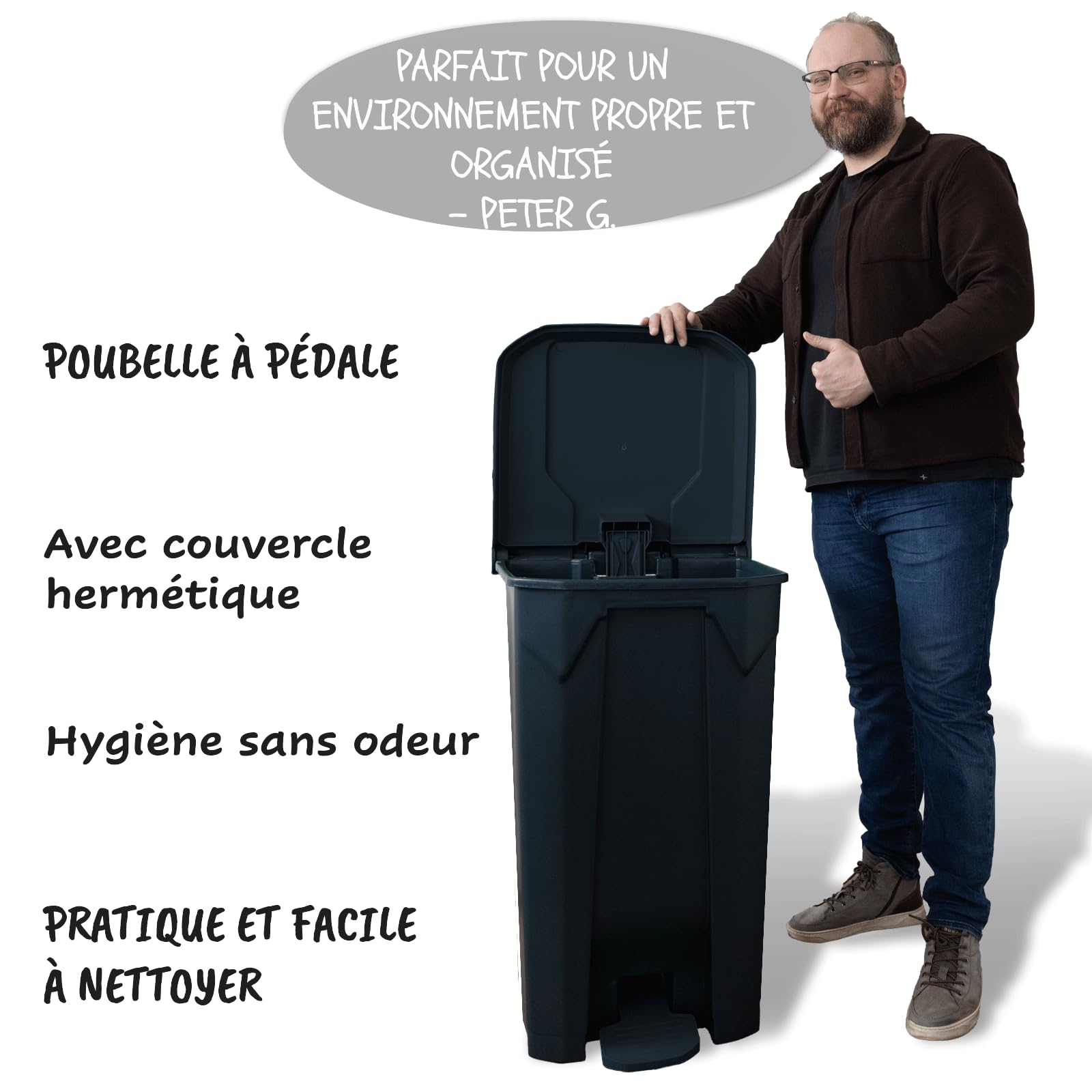 KARAT Poubelle avec couvercle hermétique et 2 poignets de transport en plastique pour usage intérieur extérieur, résistant aux intempéries, Idéal pour Jardin Restaurant (Gris (Olaf), 50l)