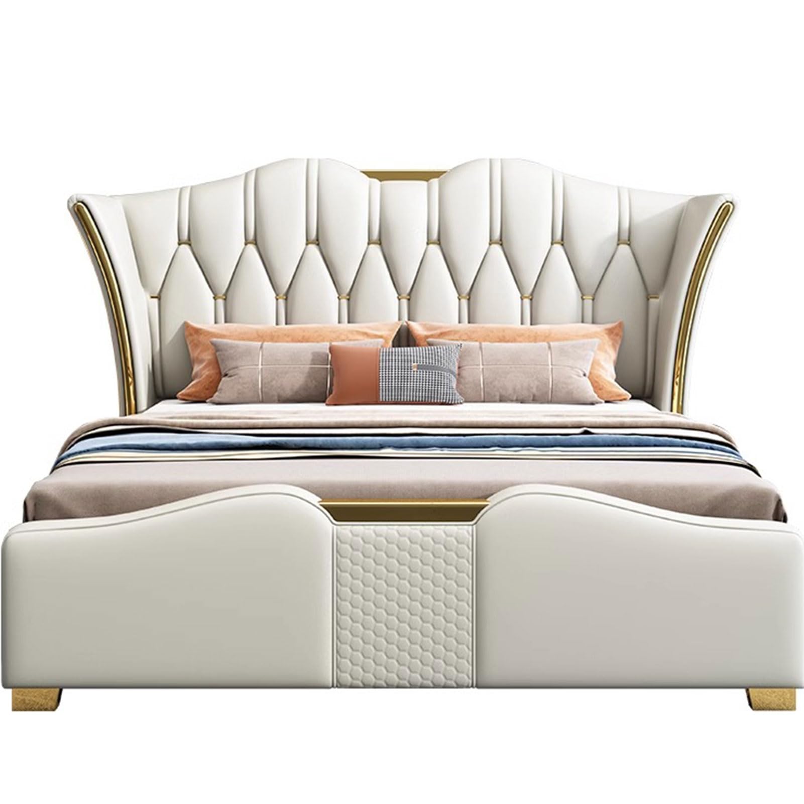 Modern Light Luxury Queen Size Platform Bed King Size Upholstered Platform Bed Frame with Heavy Duty Wooden Slat