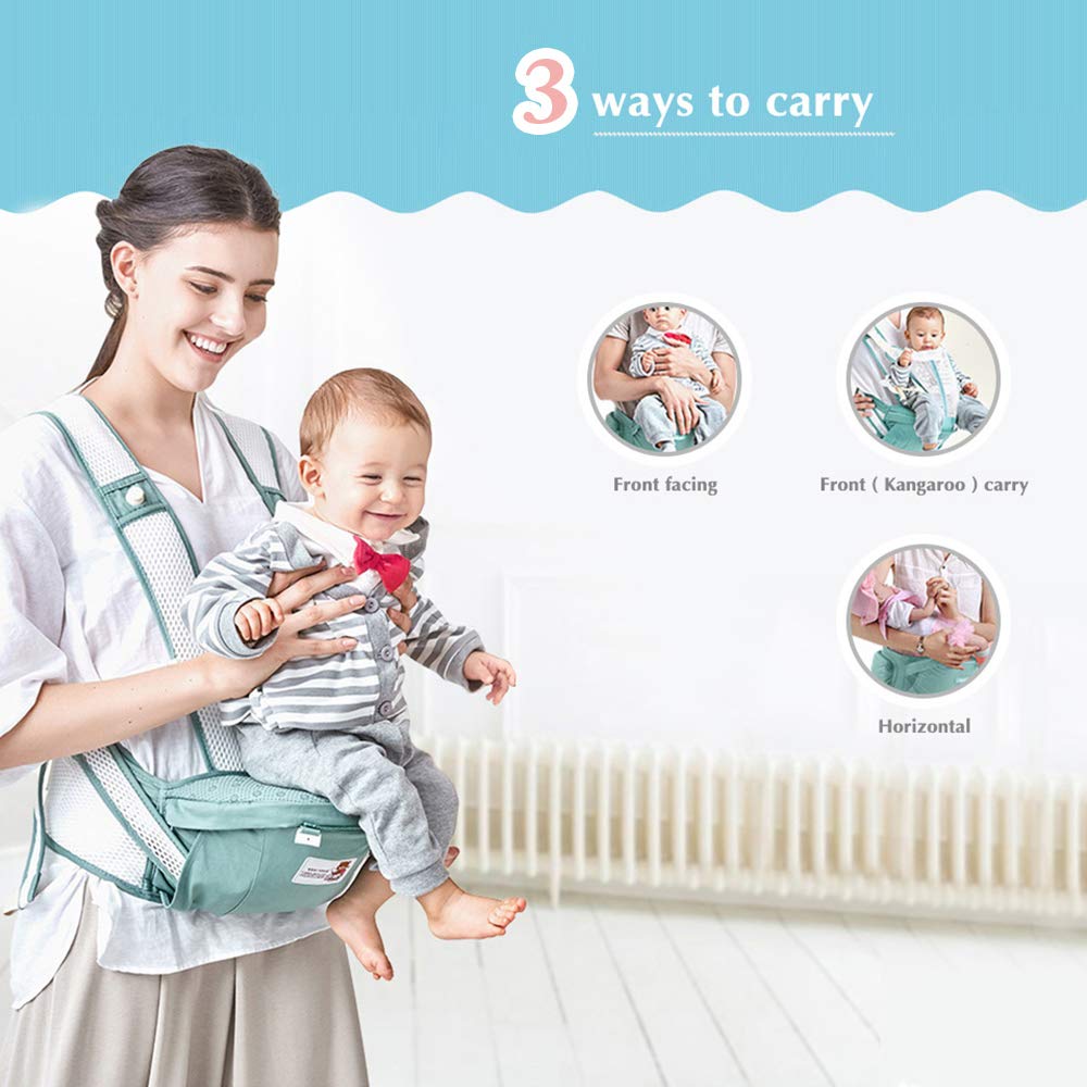 Breathable Baby Carriers 2 in 1 Sling Baby Hipseat Backpack Ergonomic with 4 Ways to Wear 0-36 Months (Green)
