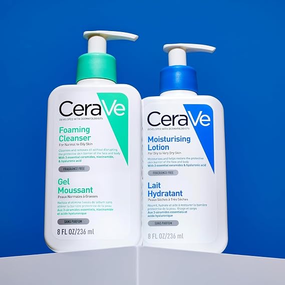 CeraVe Face & Body Routine for Oily Skin, Foaming Cleanser & Moisturising Lotion 473ml x2