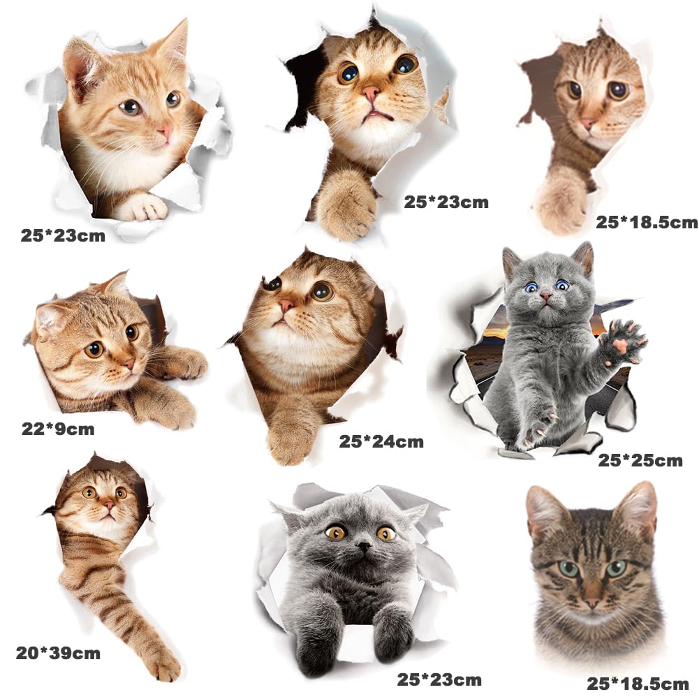 10 Adesivi Gatti 3D Per Parete - Rimovibili E Multicolore