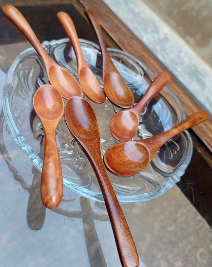 Miniatura 8 de Cucharas de miel para té Pack de 7, Cucharas de madera pequeñas y mini para tarros, Cucharas de madera para comer 4 Pequeñas y 3 Medianas 6.1 in y