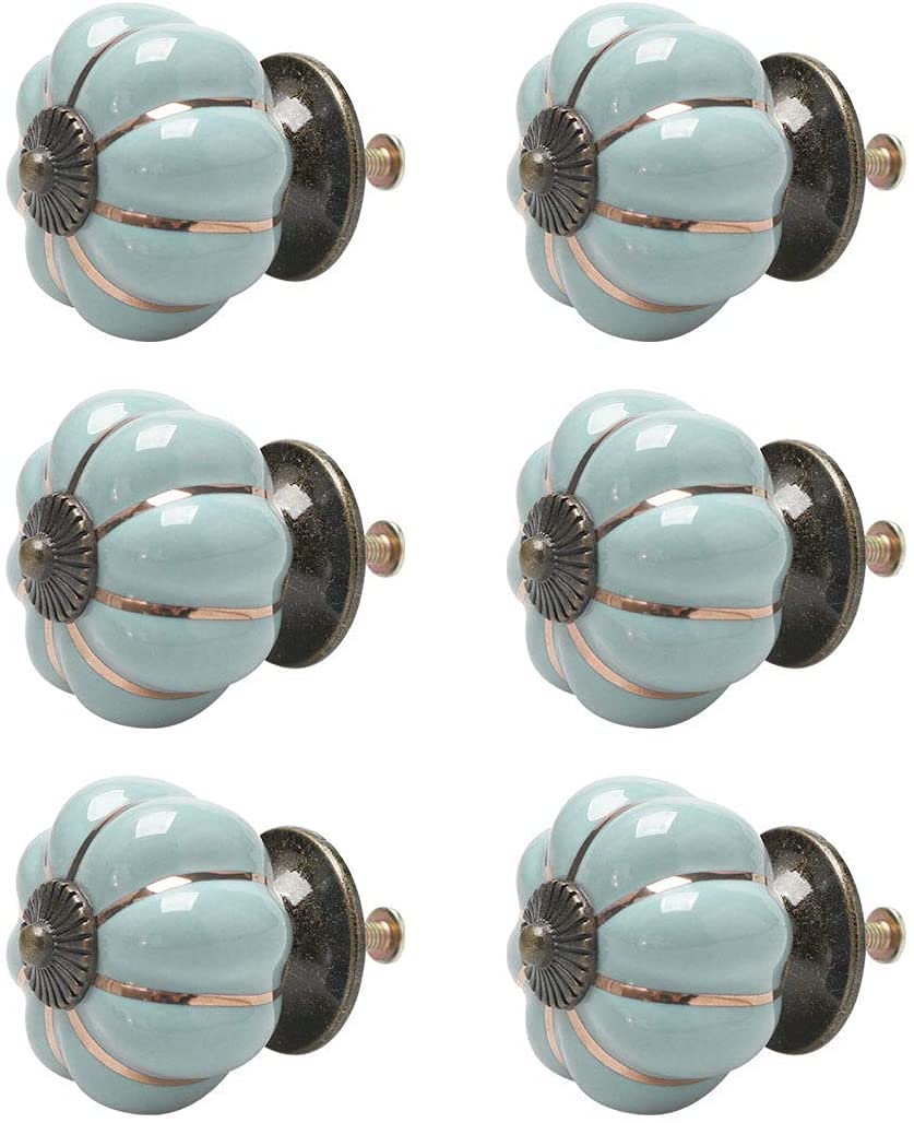 6 Pezzi Manopole per cassetti Manopole in Ceramica Vintage Manopola per cassetti a Forma di Maniglia per mobili Porta Armadio Armadio Guardaroba Comò Decorativo Azzurro,40x38mm (Azzurro)