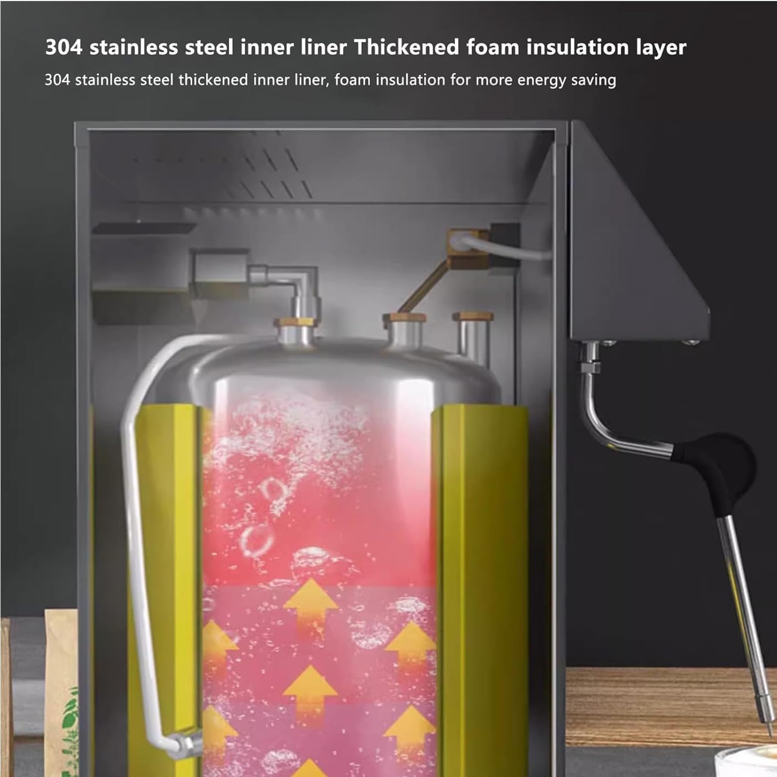 Komercyjny spieniacz do mleka Steam, 3000 W, szybko nagrzewający się spieniacz do mleka z wyświetlaczem LED, pojemność 8 l/2,11 galona, do barów, kawiarni, cukierni i sklepów z napojami(Black)