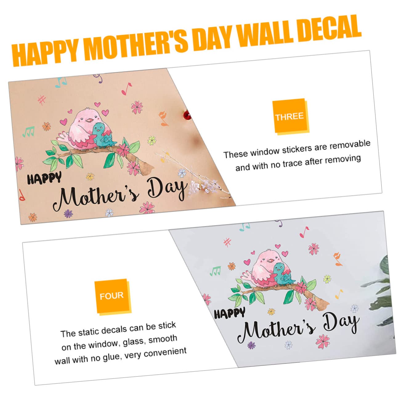 Mother Day Window Stickers Lovely Birds Wall Decal PVC Window Decoration Family Wall Art Mother Day Celebration Decor - Image 2