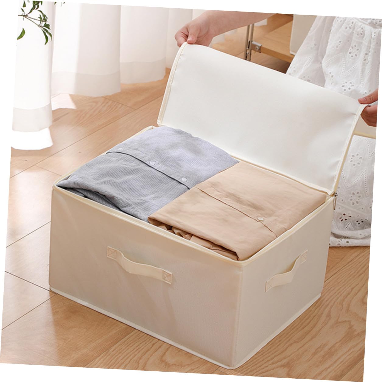 Scatola Portaoggetti Pieghevole Grande in Tessuto Oxford con Cerniera Contenitore Organizer per Vestiti e Giocattoli Capiente e Facile da Riporre