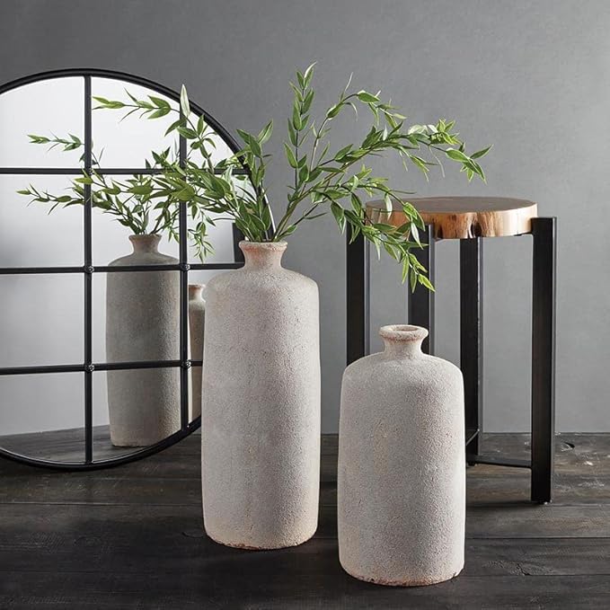47th & Main Rustic Flower Vase | Narrow Mouth Terracotta Vase for Home Décor, Large, White
