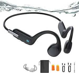 Bone Conduction Headphones Swimming, Underwater Headphones for Swimming, Built-in 32G Memory IP68 Waterproof, Wireless Bluetooth 5.3 Open Ear Headphones for Running, Cycling asin的图片