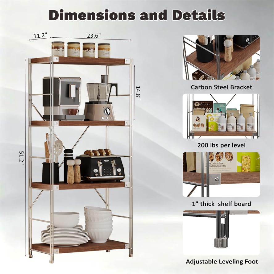 Image of 4-Tier Industrial Bookshelf, Wood and Metal Shelf Unit, Storage Bookcase