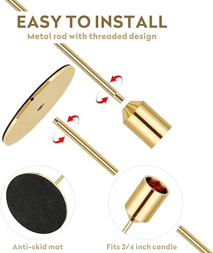 Miniatura 7 de Portavelas dorado, juego de 6 portavelas cónicos, de metal, para centros de mesa, bodas, cenas, fiestas