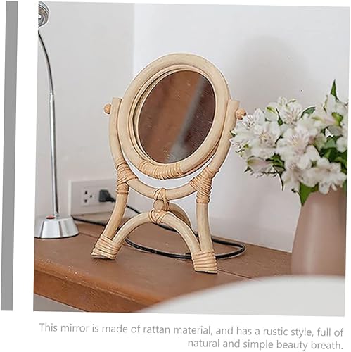 Miniatura 9 de GANAZONO Rattan Makeup Mirror 3-Legged Round Decorative Mirror Adjustable Rotation for Girls Bedroom for Makeup and Decor