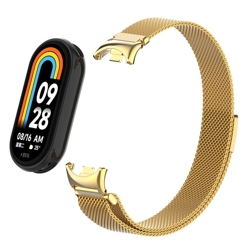 HchenH Bracelet Compatible with Xiaomi Mi Band 8, Stainless Steel Metal Adjustable Replacement Strap, Soft Breathable, Magnetic Mesh Woven Watch Straps for Xiaomi Mi Band 8