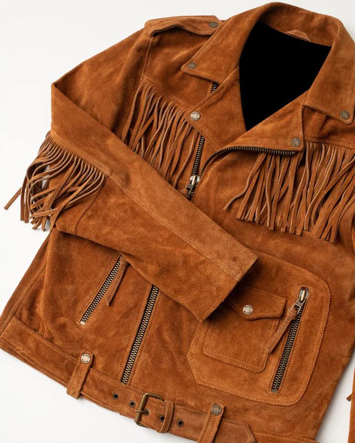 Genuine Suede Leather Biker Jacket, Western Fringe Cowboy Style HANDMADE Jacket Gift For Mens3