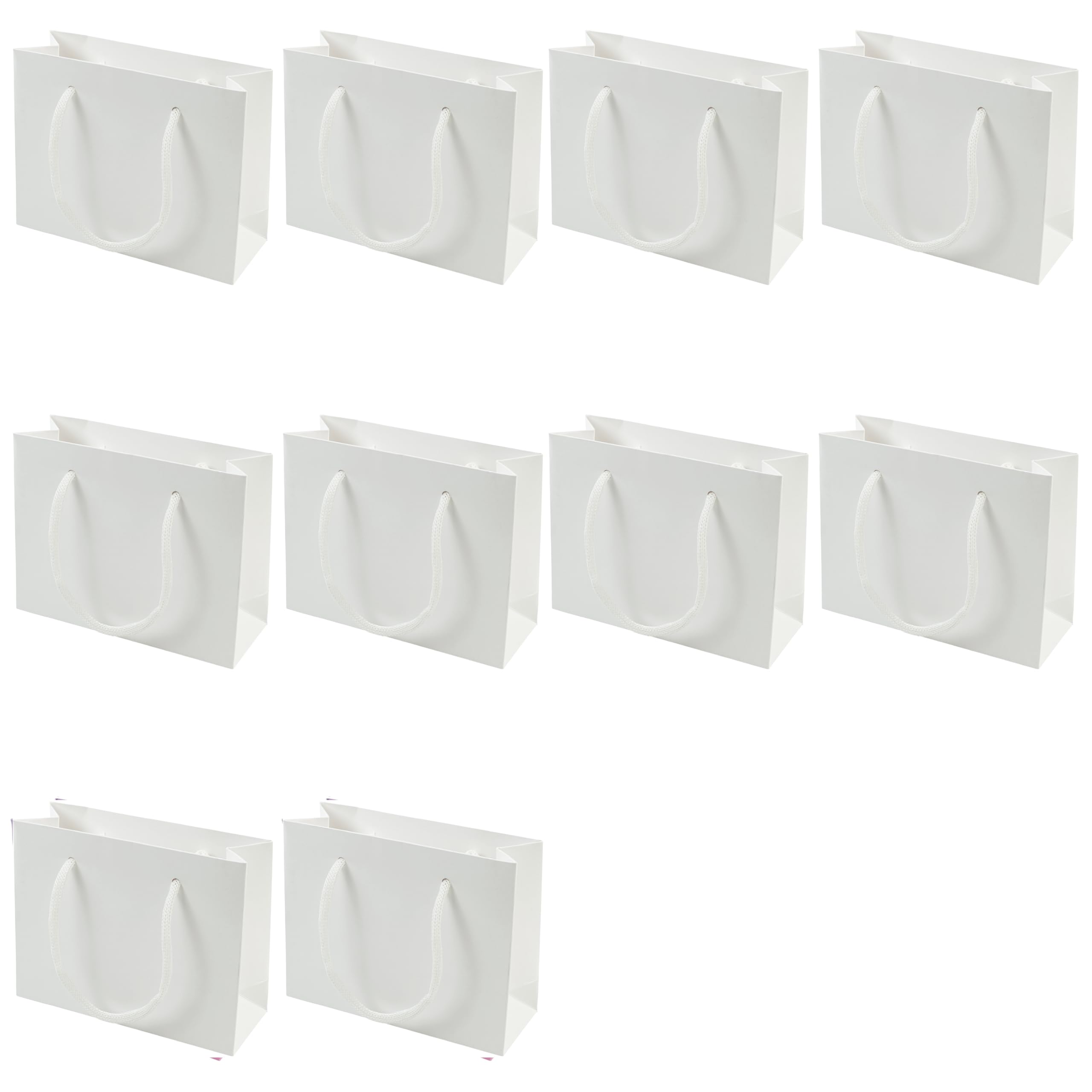 Pack of 10 Small White Premium Paper Gift Bags | Wide A7 (15x12x6cm) | Paper Braided Handles | FSC Certified | Plastic Free | Wedding & Party Favours