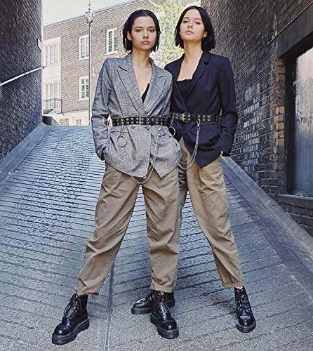 WHIPPY Double Grommet Belt for Women Men PU Leather Double Prong Buckle Vintage Punk Rock Jeans Belts3