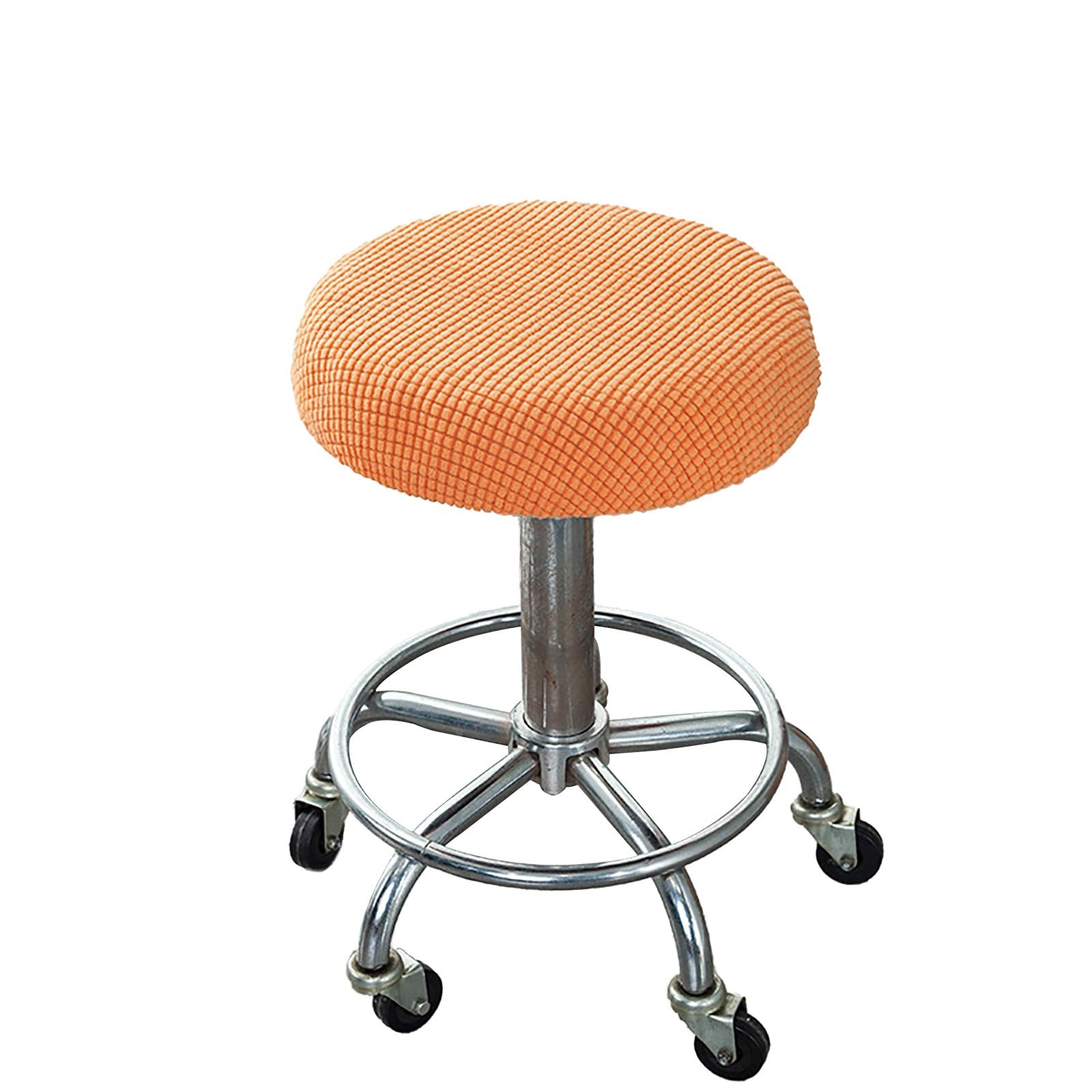 JinZao Stretch Chair Cover Round, Bar Seat Cushion Protective Stool, Soft Cover Short Chair Seat Cover, Stretch Slipcover for Home Office Bar Restaurant Office Chair(Orange, Set of 4)