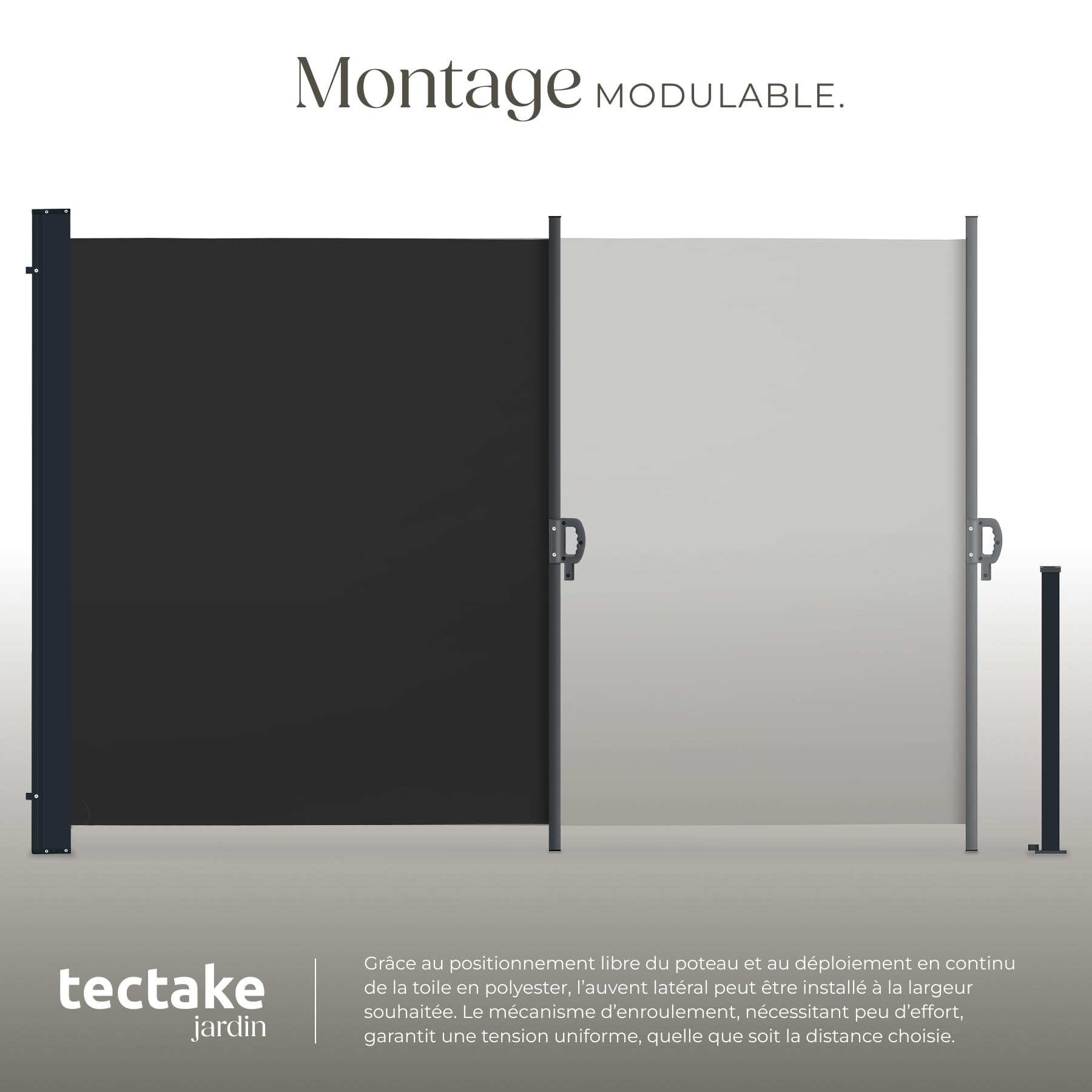 tectake® Store latéral 200 x 300 cm, Résistant aux intempéries, Protection Soleil et Vent, Brise Vue Opaque, Tissu en Polyester Enduit, Auvent latéral Extensible, Mécanisme d'enroulement - Noir