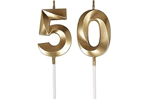 50th Birthday Candles and Gold Number 50 Cake Topper