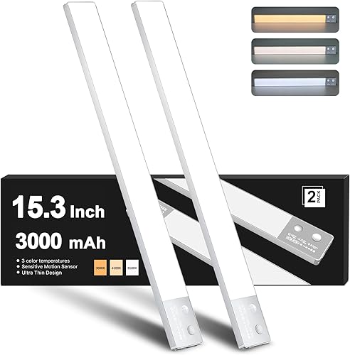 Under Cabinet Lights, 96 LED Motion Sensor Lights Indoor 3 Color Temps Dimmable, 3000mAh Rechargeable Closet Lights Wireless, Magnetic Night Lights