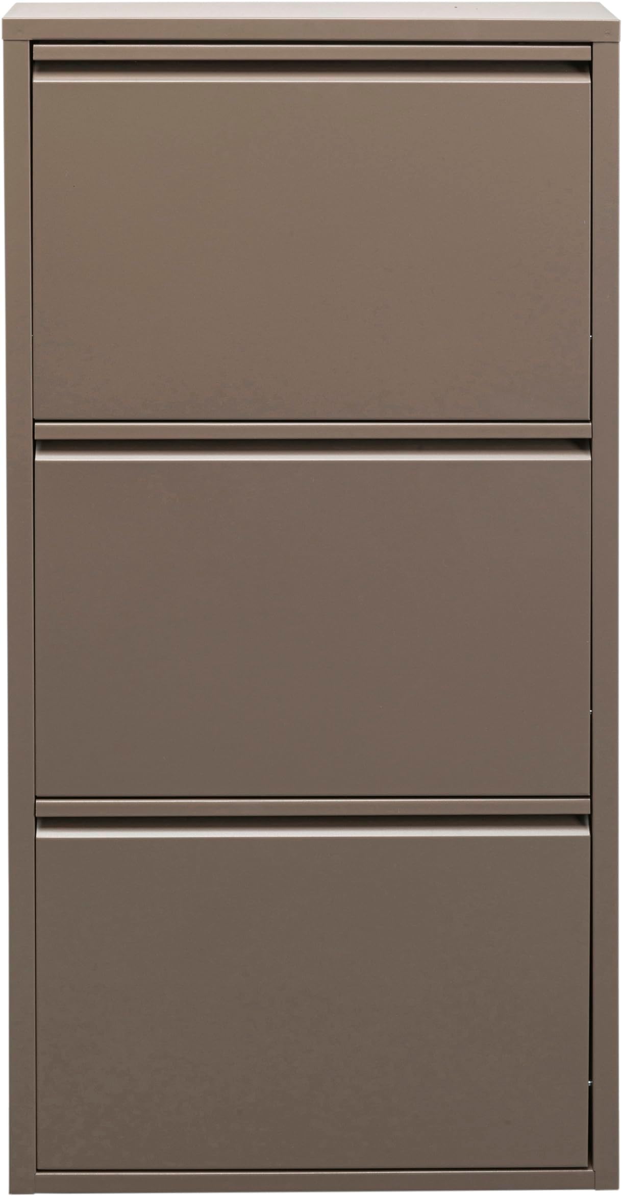 KARE Design Shoe Container Caruso 3 Taupe, steel, 3 tipping compartments, space for 6 pairs of shoes, slim, space-saving, shoe rack, shoe storage, hallway, floor 103x50x15 cm (h/w/d)