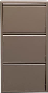 KARE Design Shoe Container Caruso 3 Taupe, steel, 3 tipping compartments, space for 6 pairs of shoes, slim, space-saving, shoe rack, shoe storage, hallway, floor 103x50x15 cm h/w/d