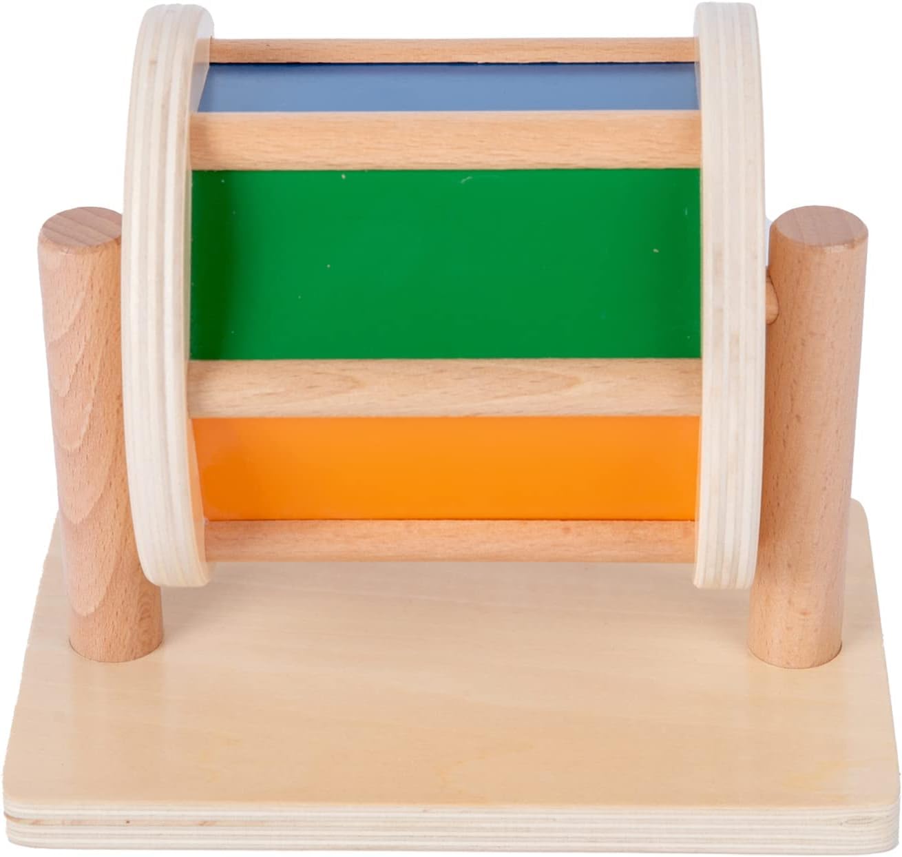 Adena Montessori Juego de juguetes para bebé con espejo Montessori, rompecabezas de botón Peekaboo, tambor giratorio medio y juego de bolas de tela arcoíris para niños de 6 a 12 meses (juego 3)