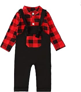 Childzania Baby,Clothing,Baby Boys 0-24m,Bodysuits & One-Pieces,Rompers Childzania Toddler Infant Baby Boy Dungarees With Long Sleeve Red Checked Romper Set 12-24 Months