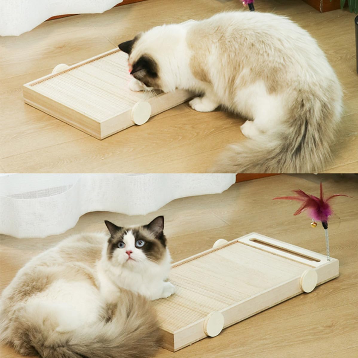 Mikikit Tavola in Legno Tiragraffi per Gatti Resistente e Multifunzionale, per Addestramento e Protezione Divani, Accessorio Stimolante per Animali Domestici