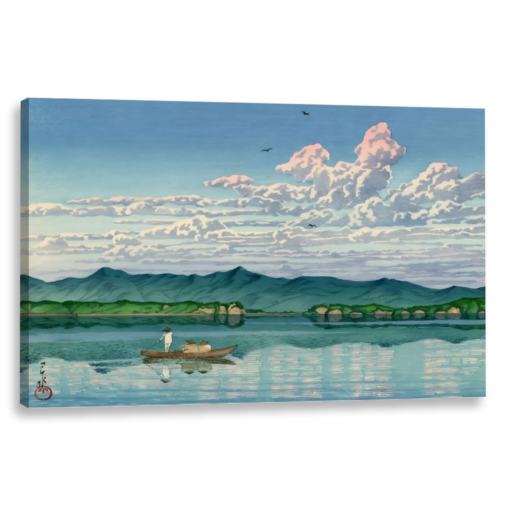 JDNWKBBS Ukiyo e Lake Hamana 1931 Poster Landscape Poster Canvas Mural Bedroom Wall Decoration Nature Decoration Poster Party Favours Fantasy 24x36inch Framed