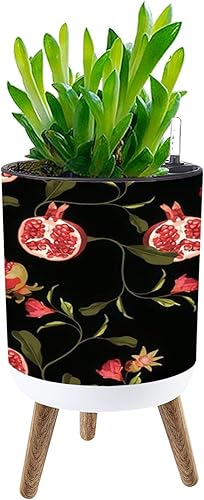 Maceta con patrón de soporte de granada y frutas negras para cosméticos, spa, maceta bohemia con patas de pie, macetas de riego automático de 8.7